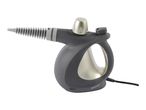 Grey handheld steam cleaner with a silver-colored handle and nozzle.