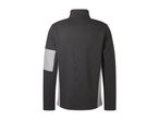 Back view of a dark gray men's zip-up fleece jacket with light gray panels.