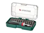 Parkside screwdriver set with various bits in a green and clear case.