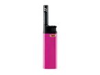 Pink utility lighter with a black top and a long, slender nozzle.