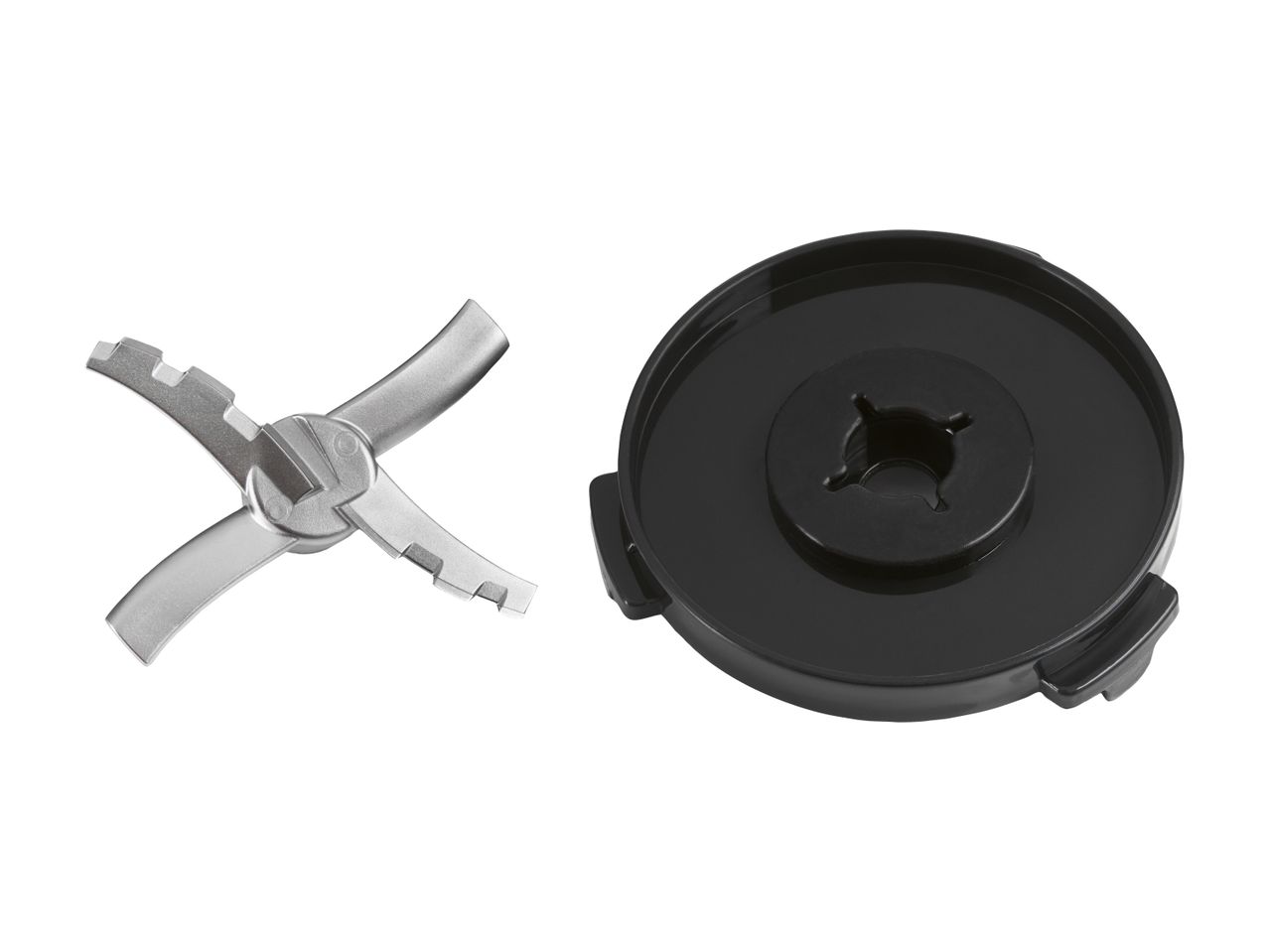 Blender blade and base for a food processor, isolated on a white background.