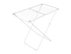 White foldable clothes drying rack with light green accents