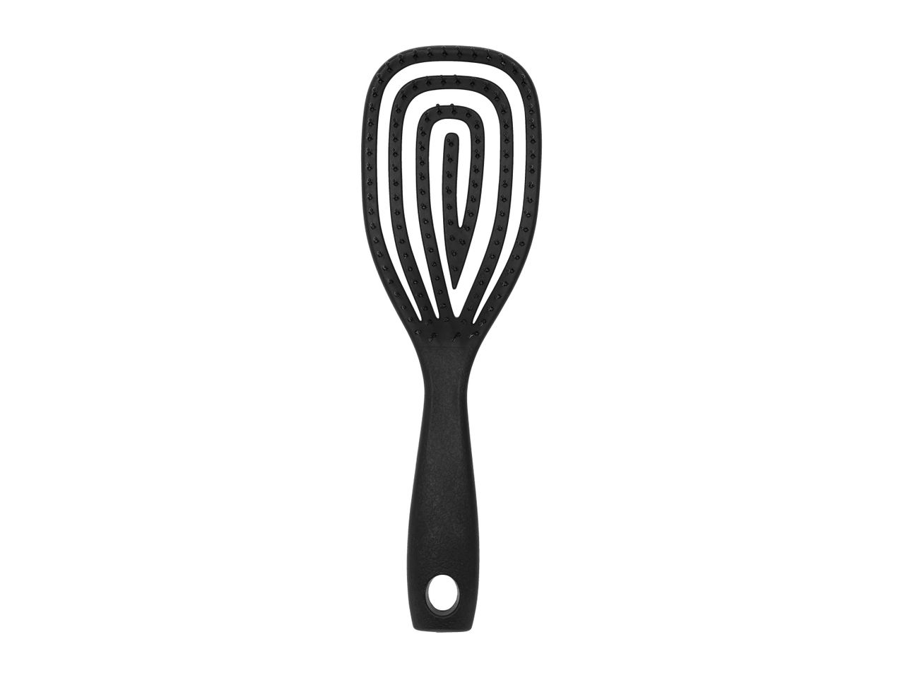 Black rice paddle with a spiral design and textured surface