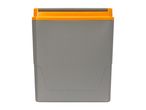 Grey cooler box with an orange lid and handle