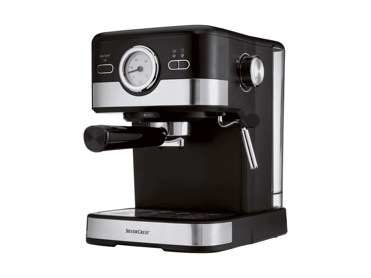 SilverCrest Espressomaschine in Schwarz und Silber mit Manometer