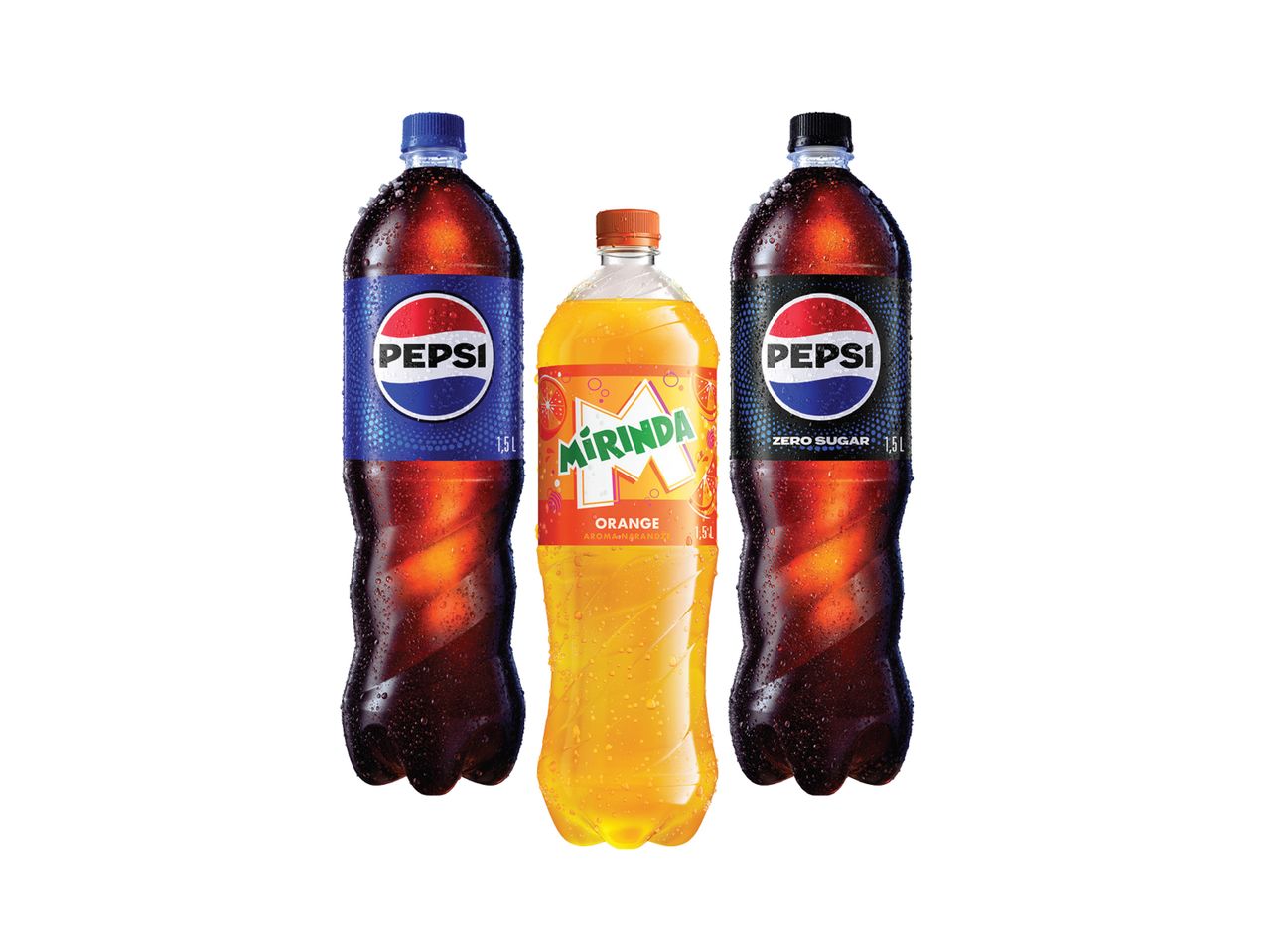 Flaše Pepsi Cole, Pepsi Zero šećera i Mirinda narandže.