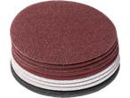 Stack of round abrasive sanding discs in various grits and colors.