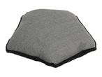 Grey pet cushion with a black fluffy trim