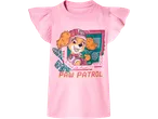 T-shirt rosa de menina com imagem da Skye e texto 'PAW PATROL'
