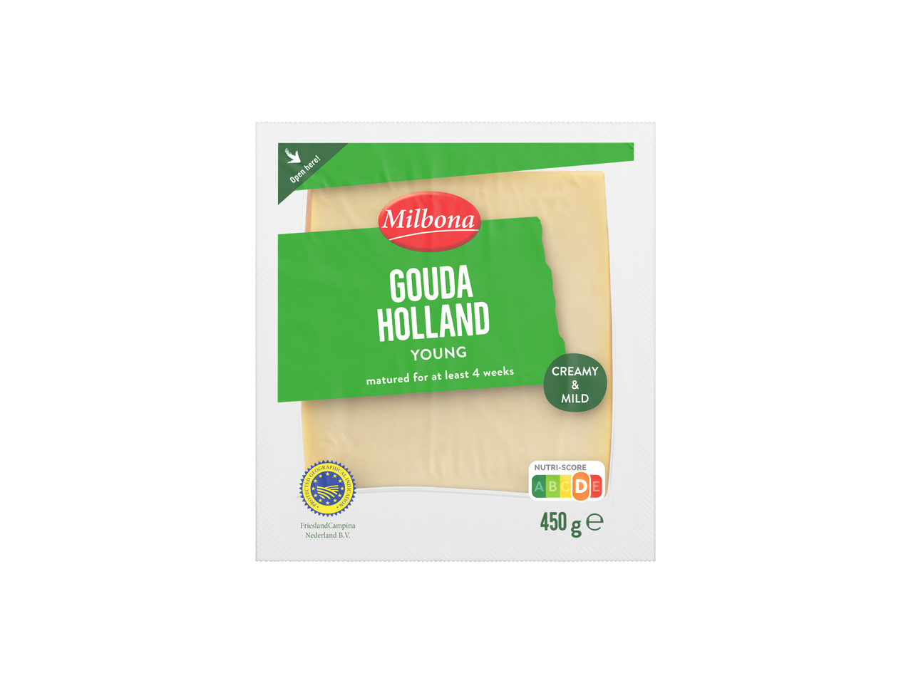 Milbona Gouda Holland fiatal sajt, 450g, Nutri-Score B jelöléssel