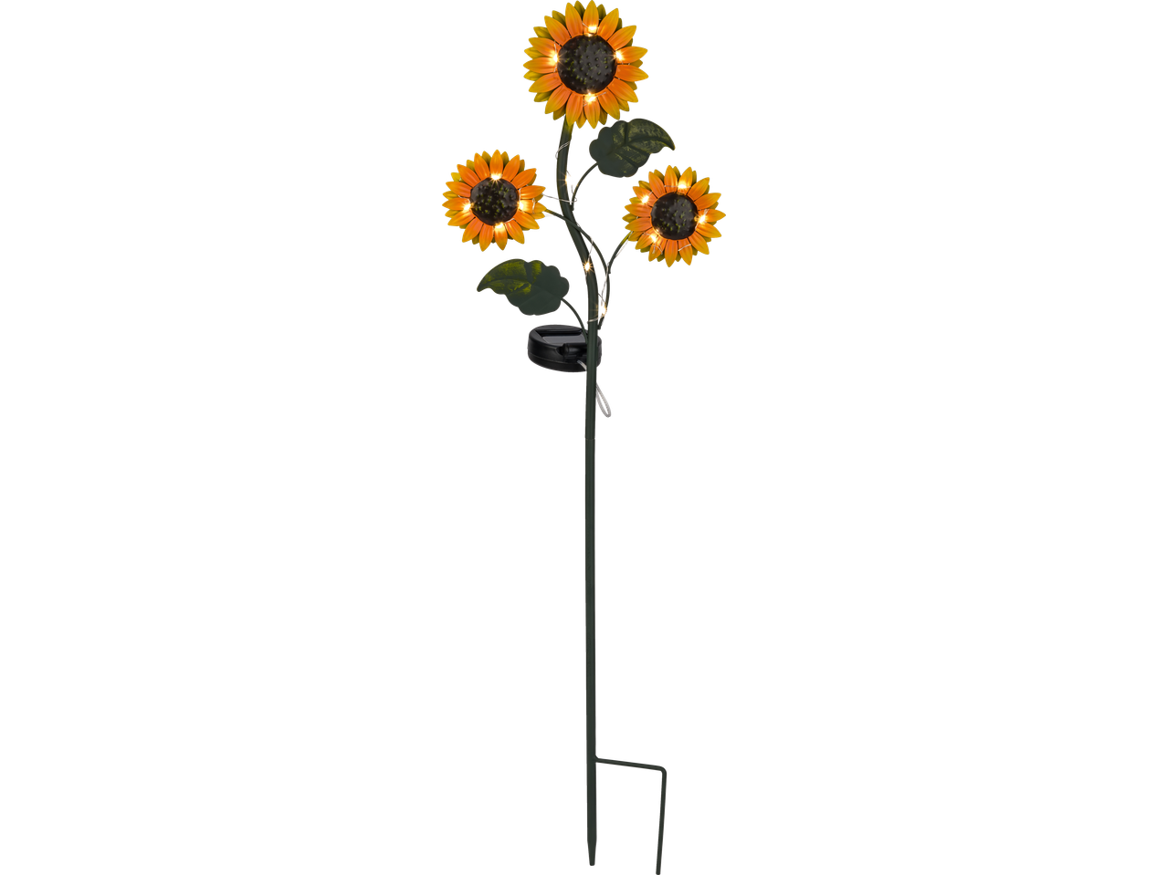 LIVARNO Solar-Gartenleuchte: lampă solară de grădină cu floarea-soarelui iluminată.