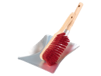 Wooden and metal brush and dustpan.