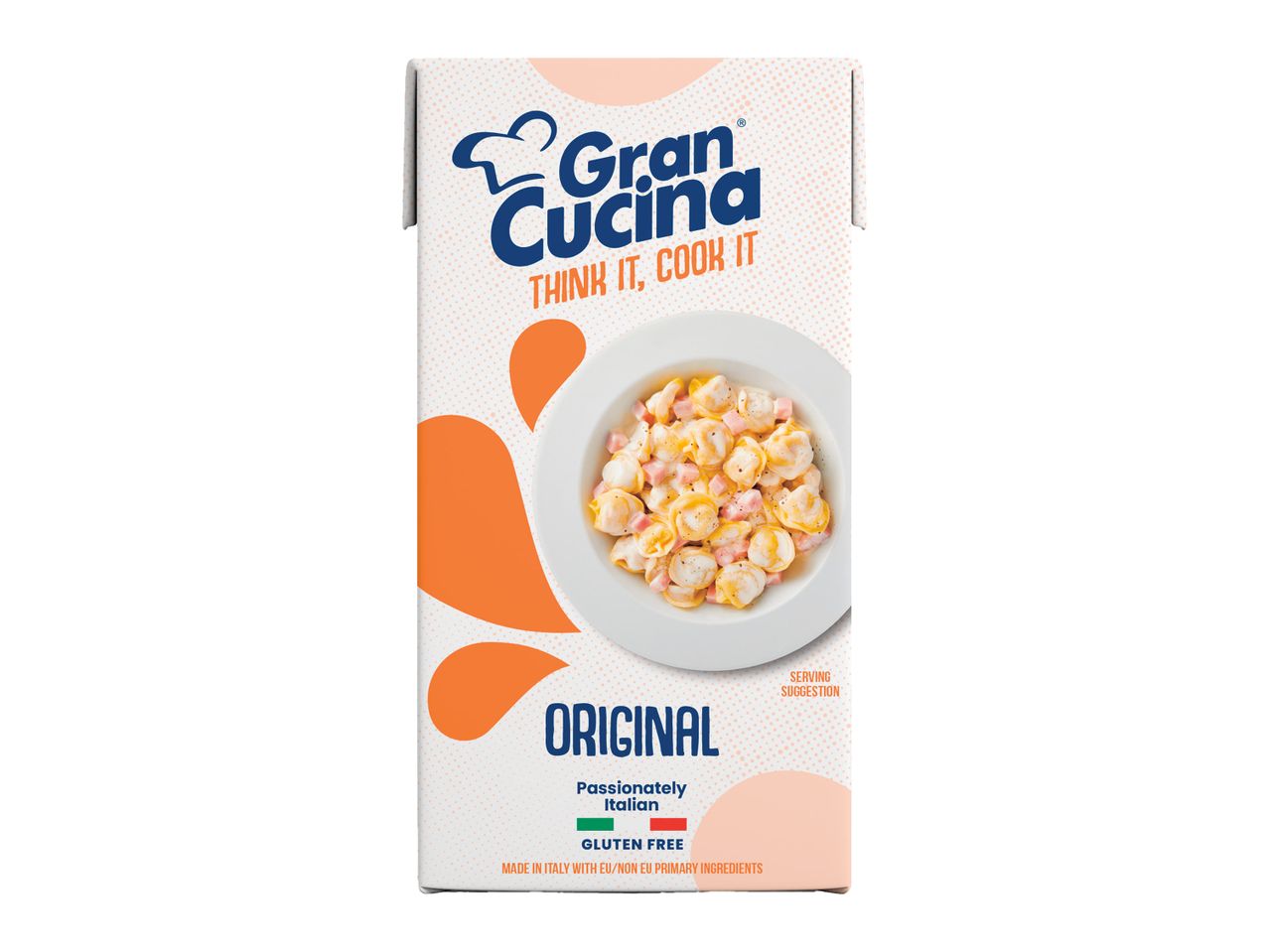 Ambalaj de carton pentru paste Gran Cucina cu tortellini și șuncă.