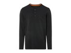 Black long-sleeved Henley shirt with a chest pocket.