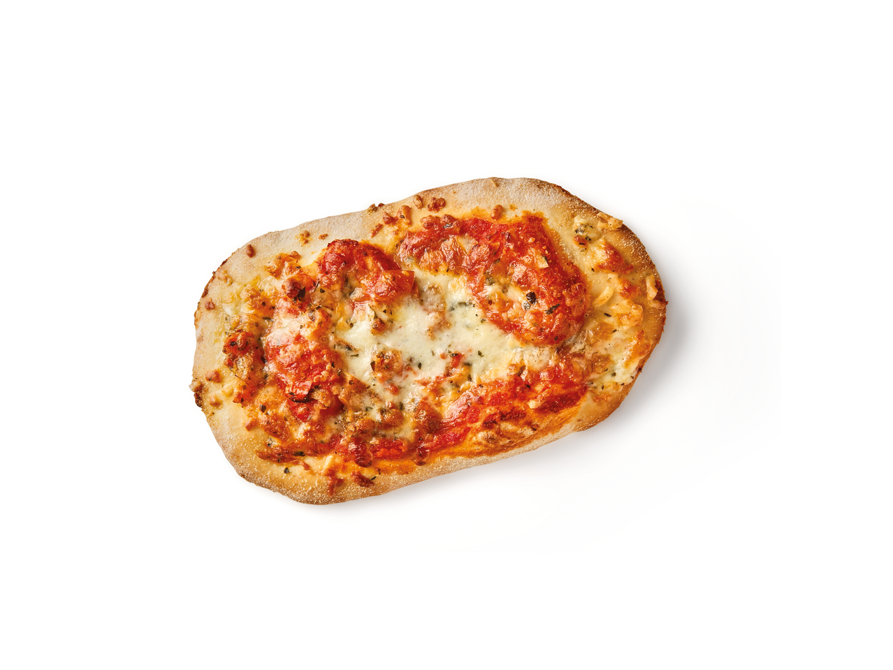 Pizza met kaas en tomatensaus.