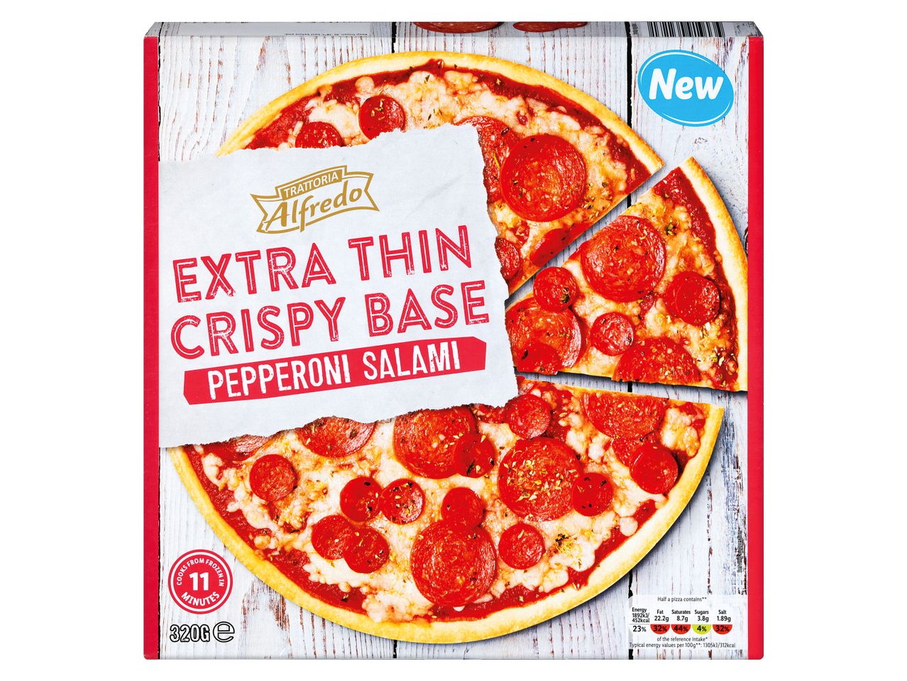 Trattoria Alfredo pizza: extra thin crispy base, pepperoni salami.