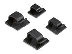 Four black adhesive cable clips arranged on a white background.