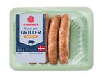 Pakkede grillpølser med bacon og ost, 360g, i en grøn bakke.