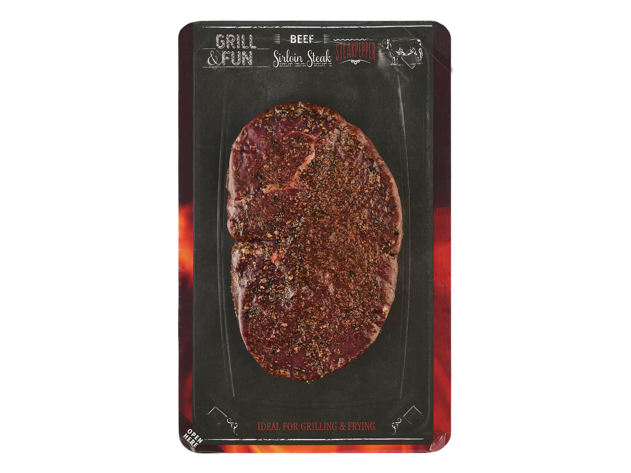 Supakuotas Steakpepper jautienos kepsnys, idealus kepimui ant grotelių ir keptuvėje.