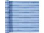 Roll of blue and gray striped fabric.