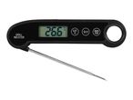 Digital cooking thermometer with a metal probe, displaying 26.6°C, and control buttons.