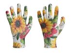 Guanti da giardinaggio con stampa floreale di girasoli e rose.