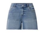 Light blue denim shorts with frayed hems