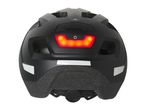 Black bicycle helmet rear view, featuring integrated rear light.
