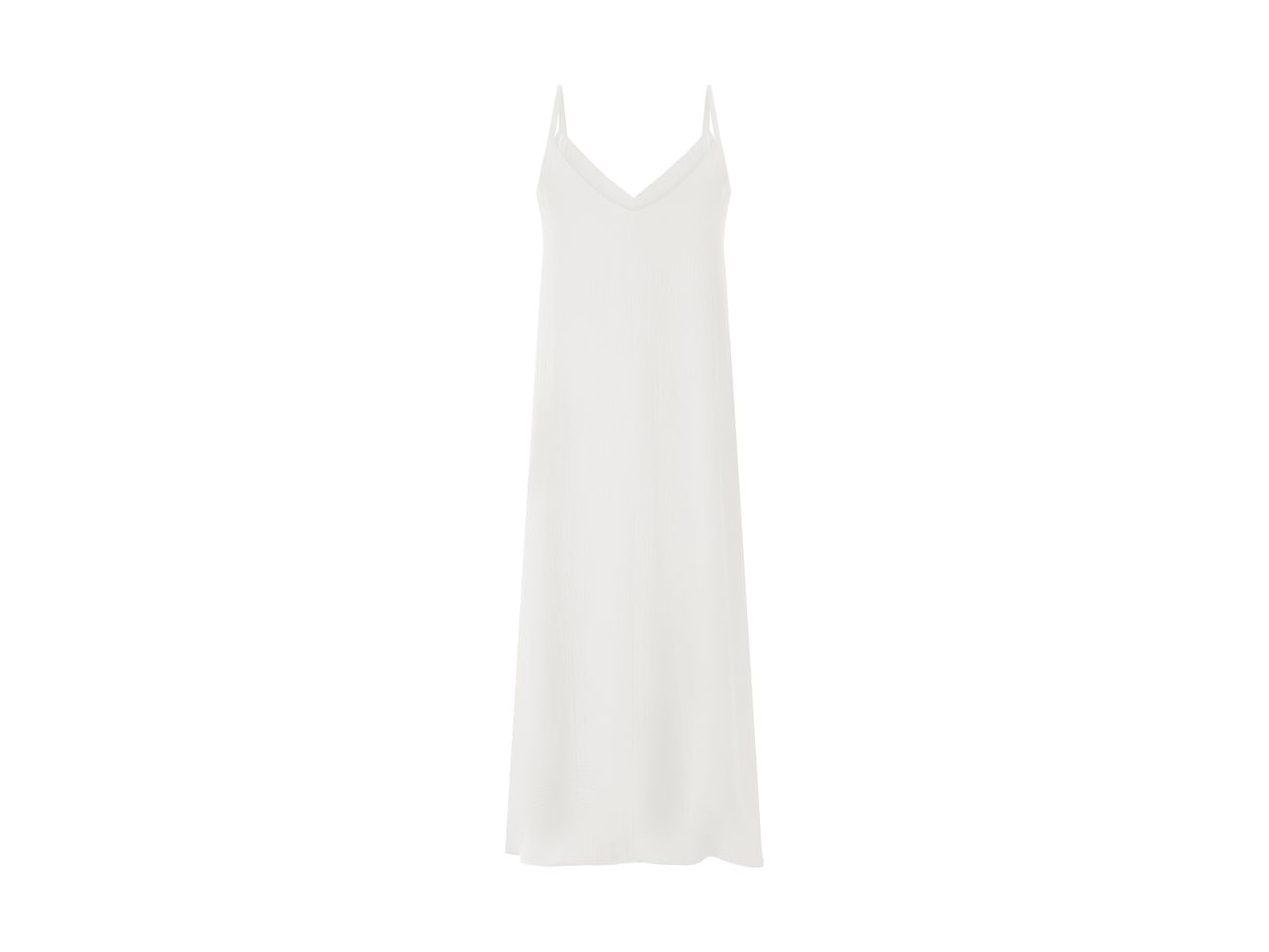 White sleeveless maxi dress with a V-neckline and thin straps