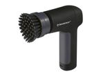 Black and grey electric cleaning brush with a round brush head.