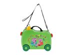 Green children's ride-on suitcase with Peppa Pig family illustration and text 'Together Play Family'
