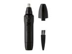Black nose and ear hair trimmer with cap and cleaning brush.