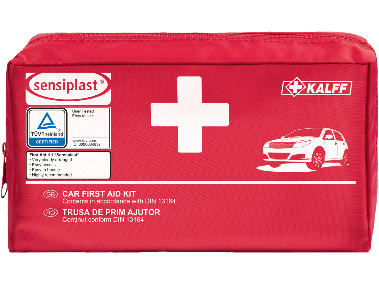 Trusa de prim ajutor auto Kalff și Sensiplast.