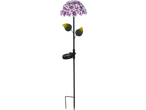 LIVARNO Solar-Gartenleuchte: Candeeiro solar de jardim em forma de hortênsia roxa com folhas.