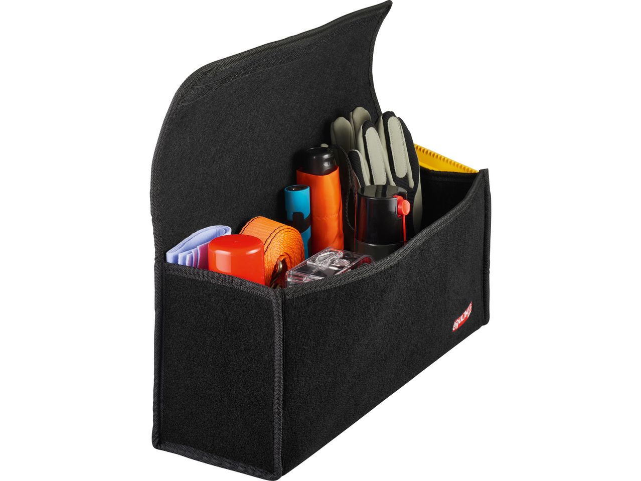 A black Car Boot Bag with tool inside