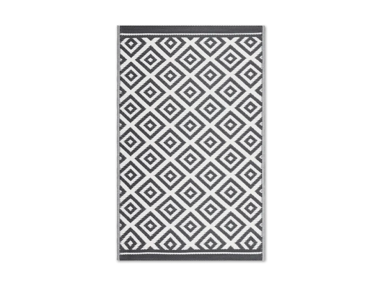 Grau-weißer Outdoor-Teppich mit Rautenmuster