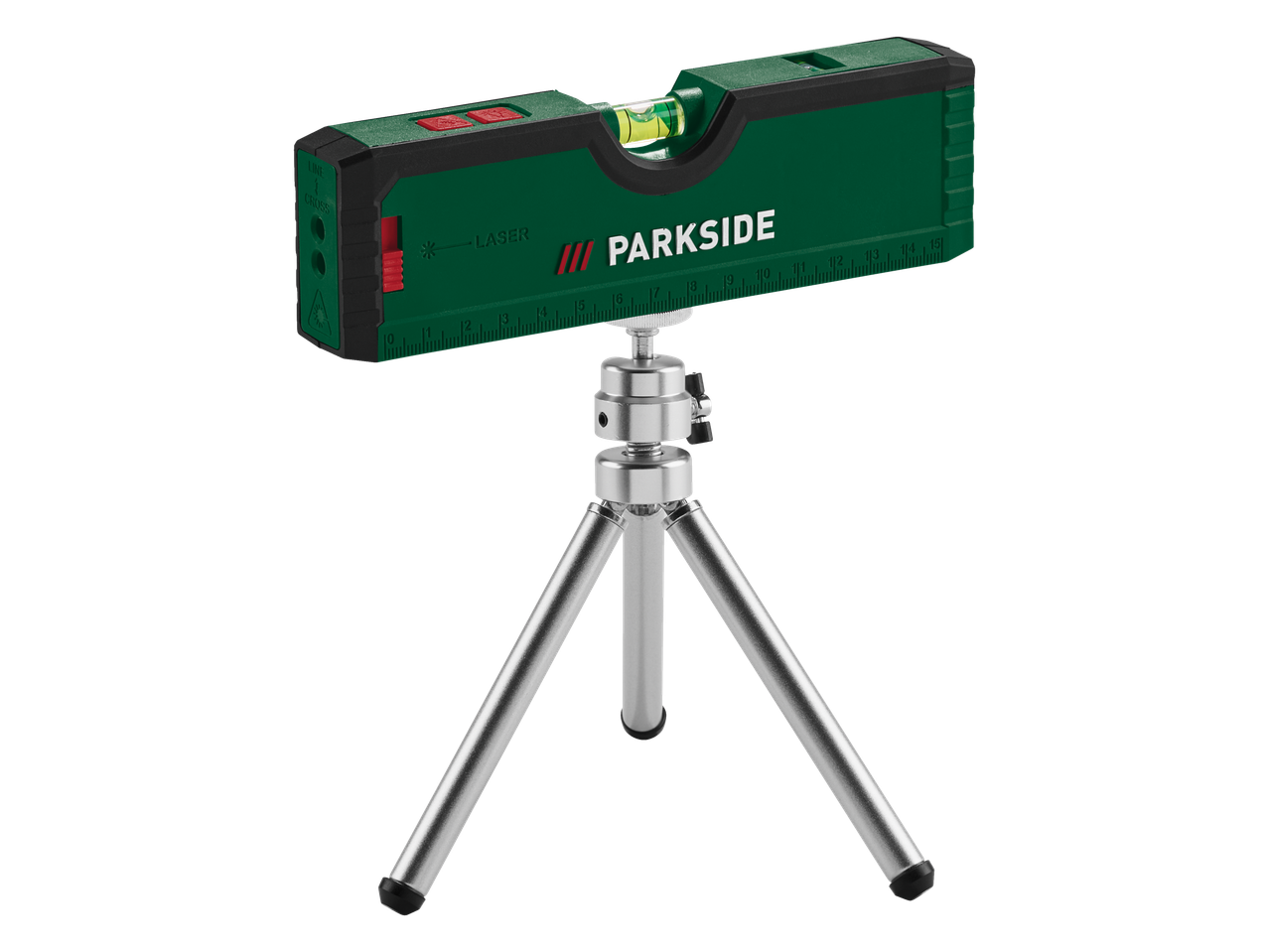 Nível a laser verde Parkside em um tripé.