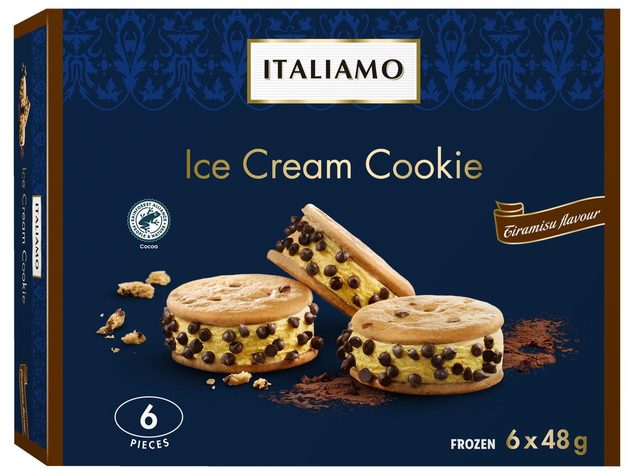 Italiamo Ice Cream Cookie Tiramisu smaak, 6 stuks, 6x48g, Rainforest Alliance gecertificeerde cacao.