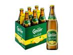 Eine 6er-Packung Gösser Natur Radler mit einer einzelnen Flasche im Vordergrund.