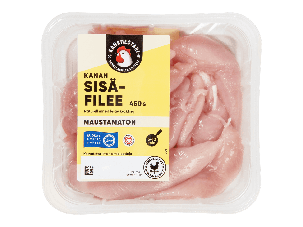 Kanamestari maustamaton kanan sisäfilee 450g pakkauksessa.