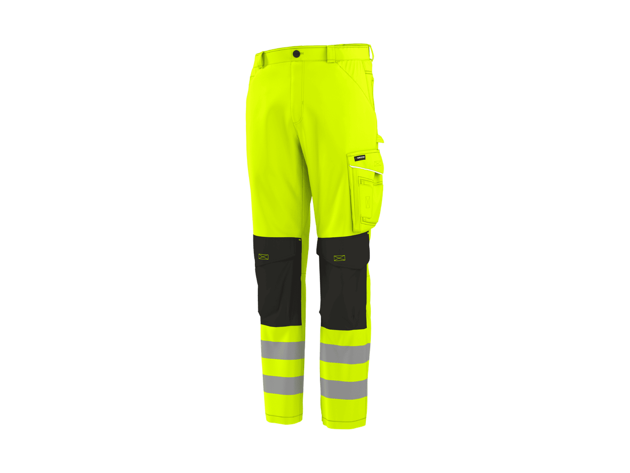 Pantaloni da lavoro ad alta visibilità gialli con tasche e inserti neri sulle ginocchia