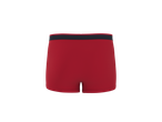 Boxers masculinos vermelhos com cós cinzento escuro, vista traseira.