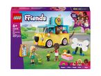 A toy pet accessories van with two figures, a frog, a black cat, a pug, and a large bone accessory.