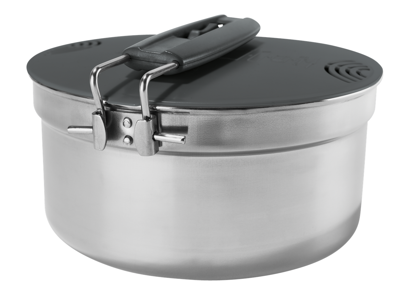 Nerūsējošā tērauda katls ar vāku, ideāls kempingam.