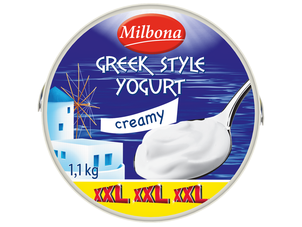 Milbona XXL Greek Style Yogurt 10% with a creamy texture, 1.1 kg.