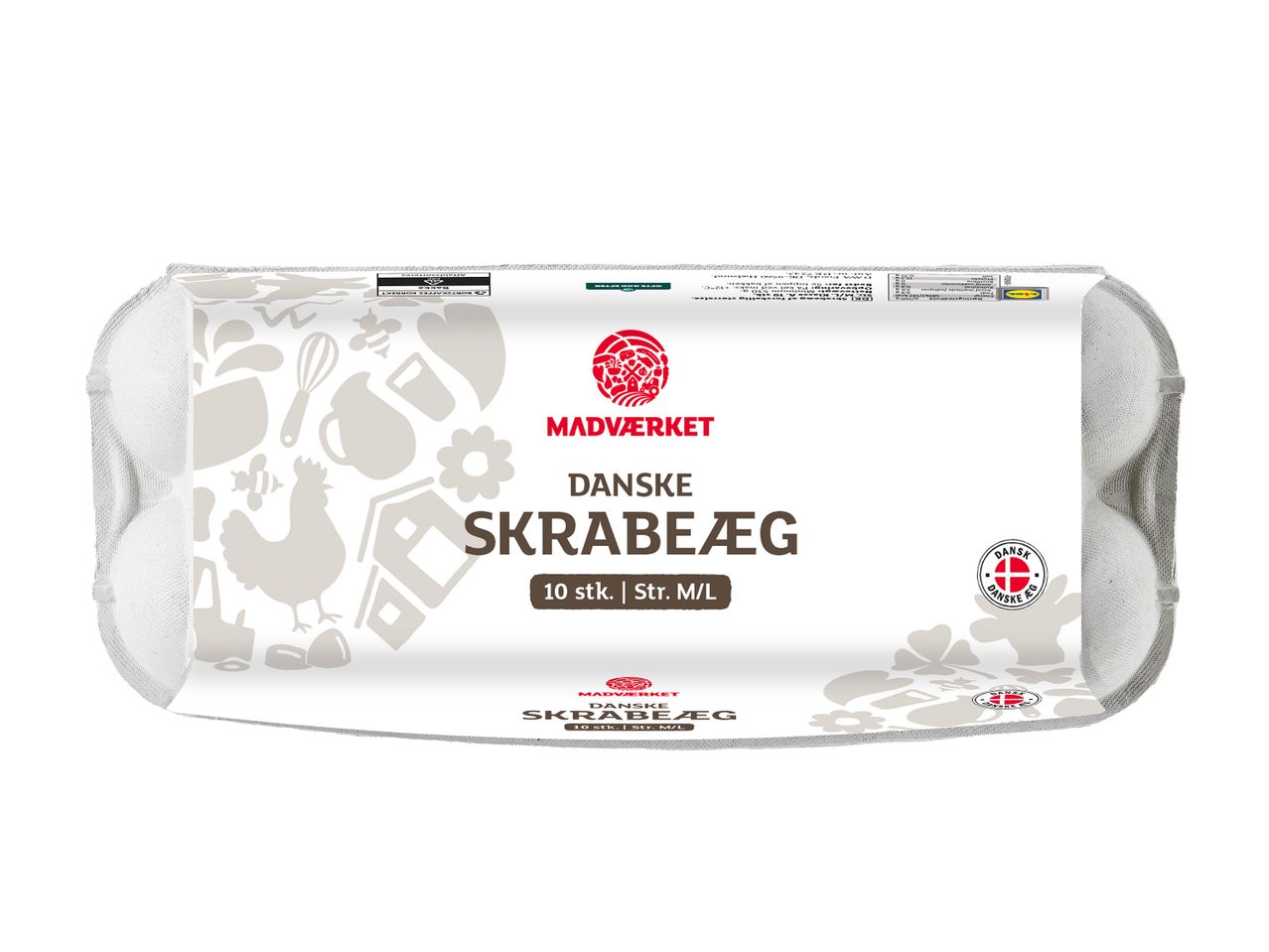 Madvaerket Danishe Skrabeæg, 10 stk., str. M/L