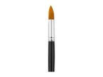 A single, new, clean round paintbrush with a black handle, silver ferrule, and orange bristles.