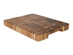 Rectangular wooden chopping board with end-grain construction and integrated handles
