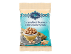 1001 Delights Caramelised Peanuts with Sesame Seeds in a light blue and beige pouch.