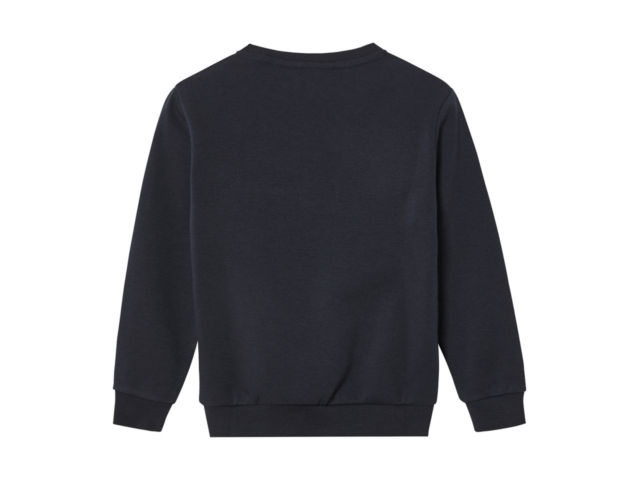 A dark navy blue crewneck sweatshirt.